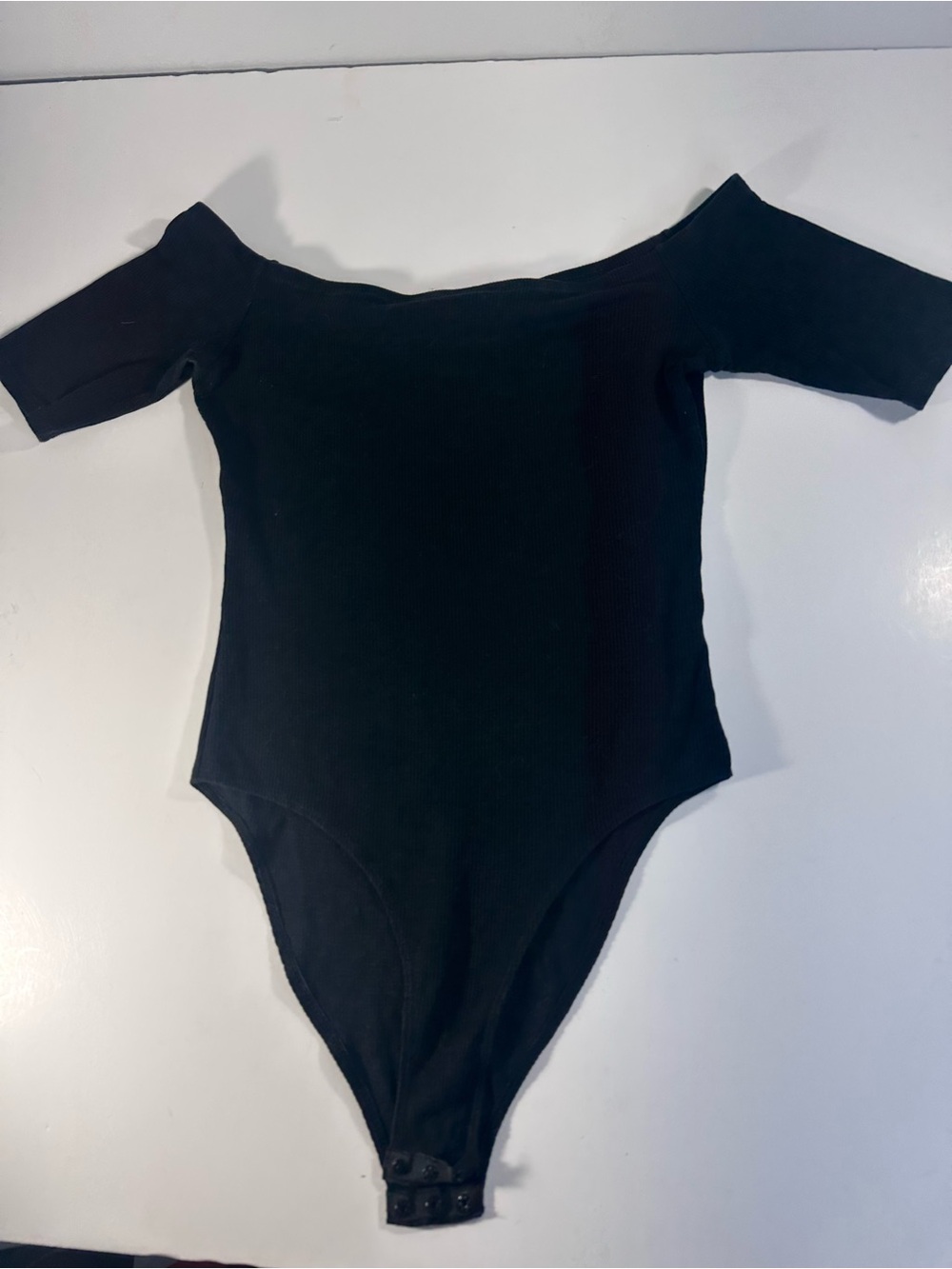 Mustard Seed Black Ribbed Short Sleeve Bodysuit Square Neck Square Neck Stretchy
